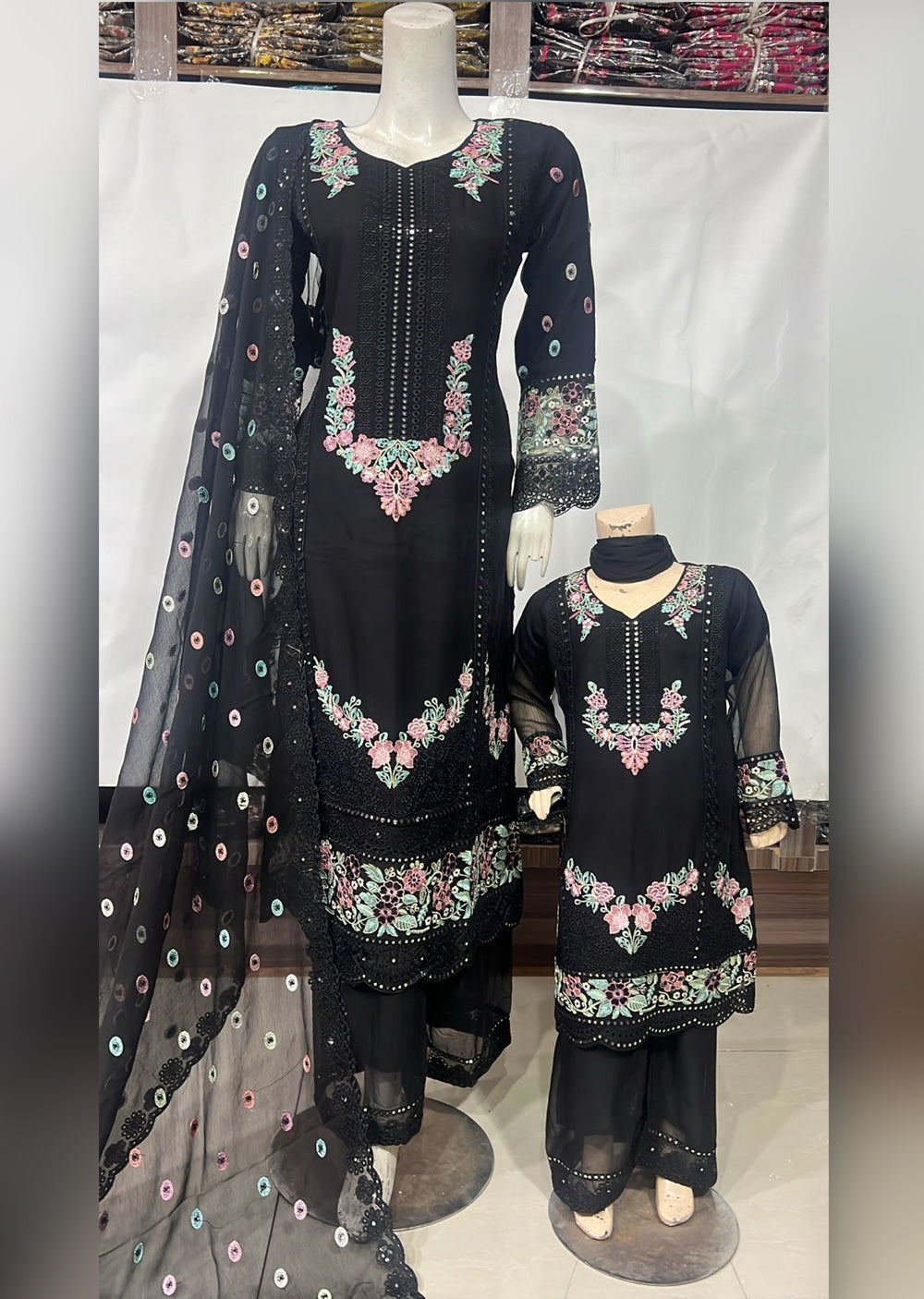 SHAZ9007 Chiffon Embroidered Mummy n Me Suits - Memsaab Online