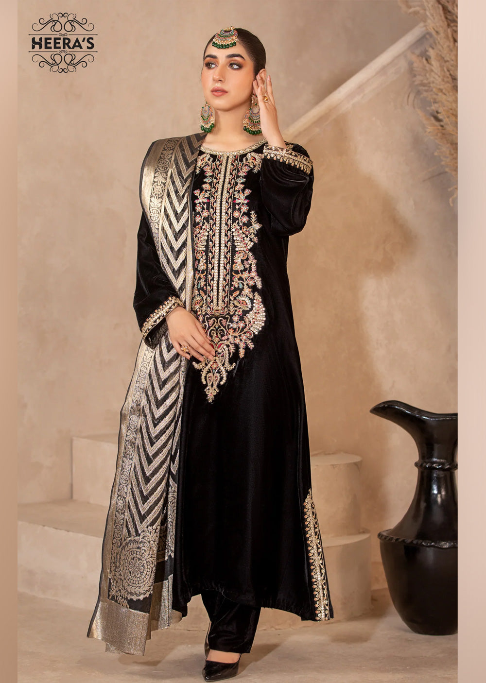 HSS-158 - Readymade Heeras Sapphire Velvet Majesty Suit - Memsaab Online