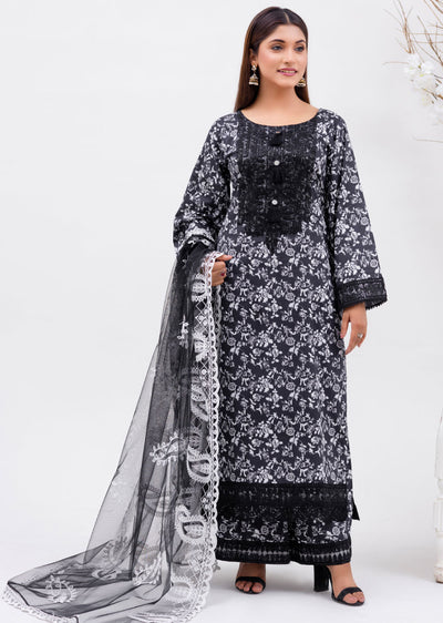 RGZ4005 Readymade Black/White Pearl Lawn Suit - Memsaab Online