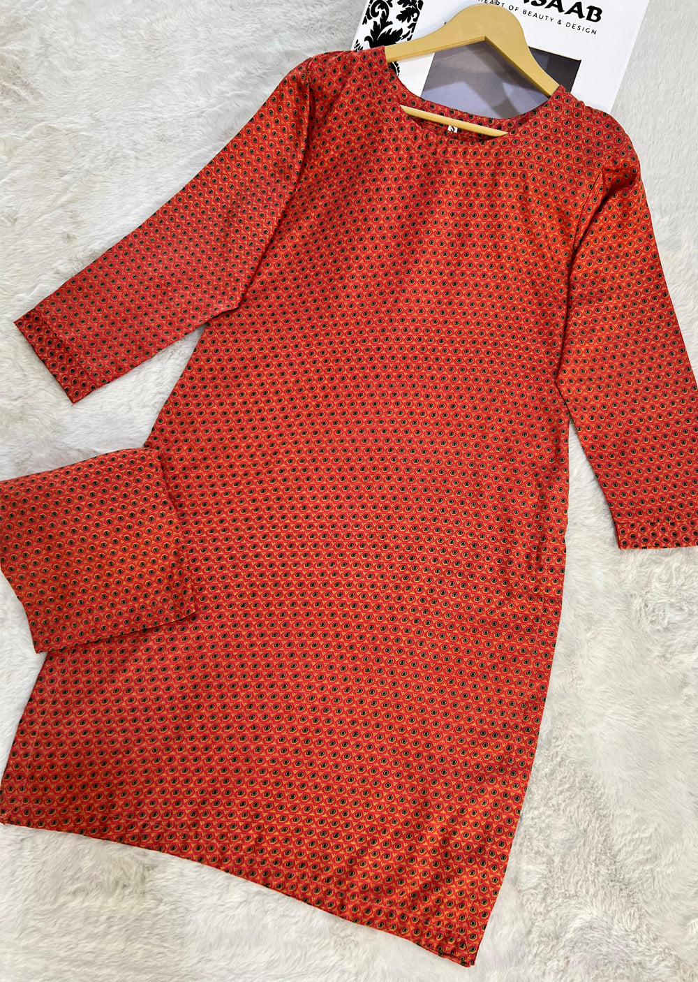 AMT4903 - Red Readymade Lawn Suit Co-ord - Memsaab Online