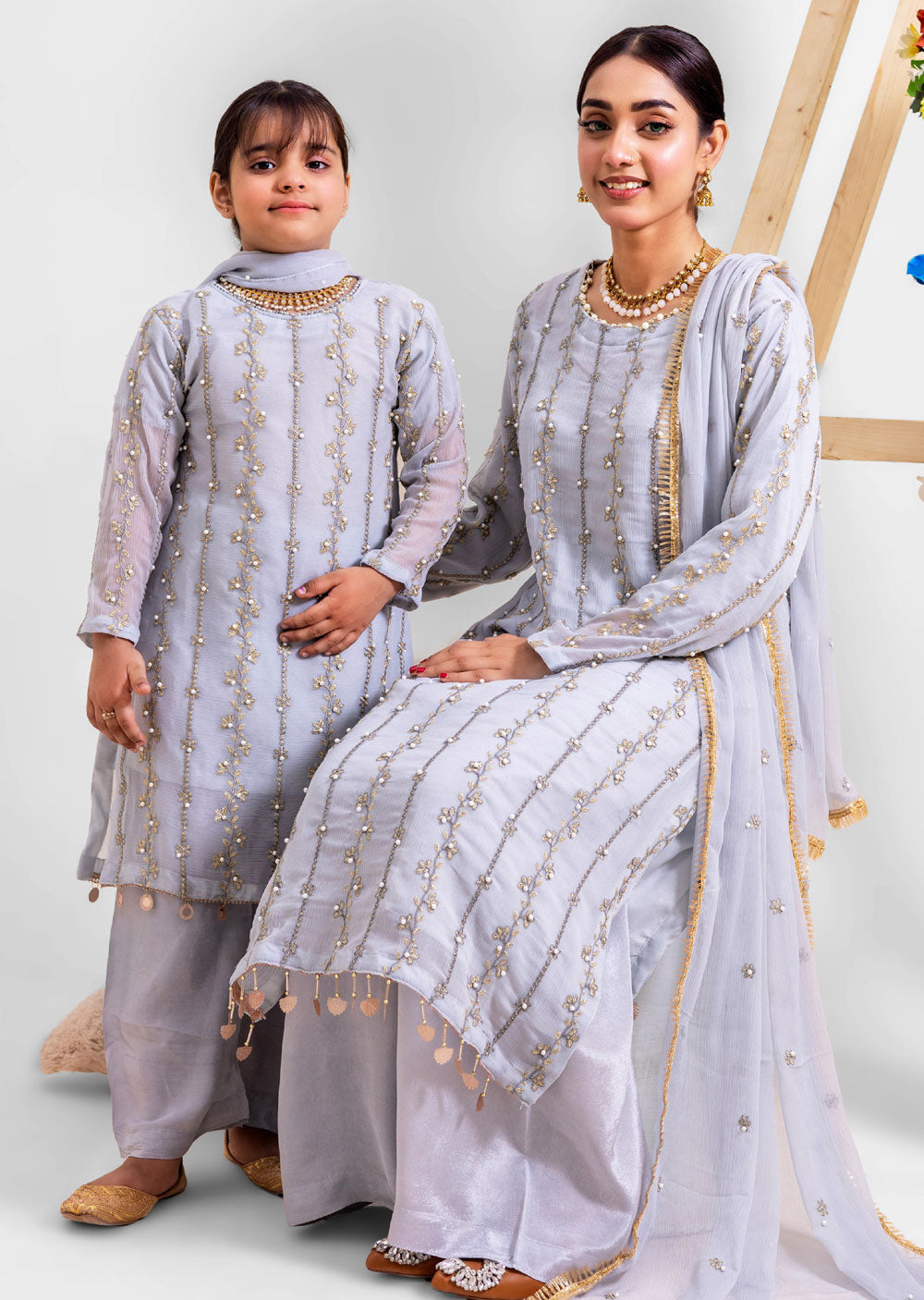 RGZ3001 Readymade Grey Mummy & Me Chiffon Suit - Memsaab Online