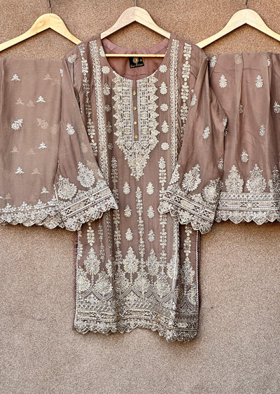 UJK-01 - Brown - Readymade - Florine Chiffon Suit 2025 - Memsaab Online