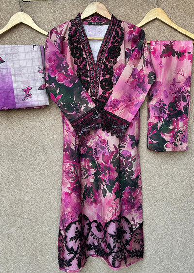 HNR-03 - Purple - Readymade - Haroon Cotton Printed Suit 2025 - Memsaab Online