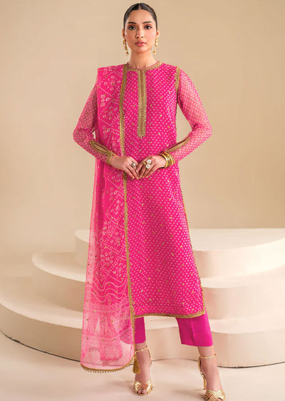 UF-626 - Hotpink - Readymade - Baroque Embroidered Chiffon Suit 2024 - Memsaab Online