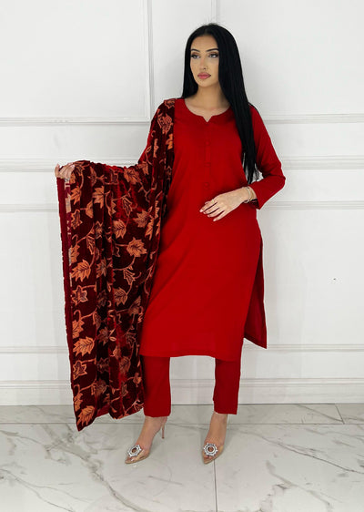 ASBC-01 - Red - Readymade Dhanak with Palachi Shawl Suit - Memsaab Online