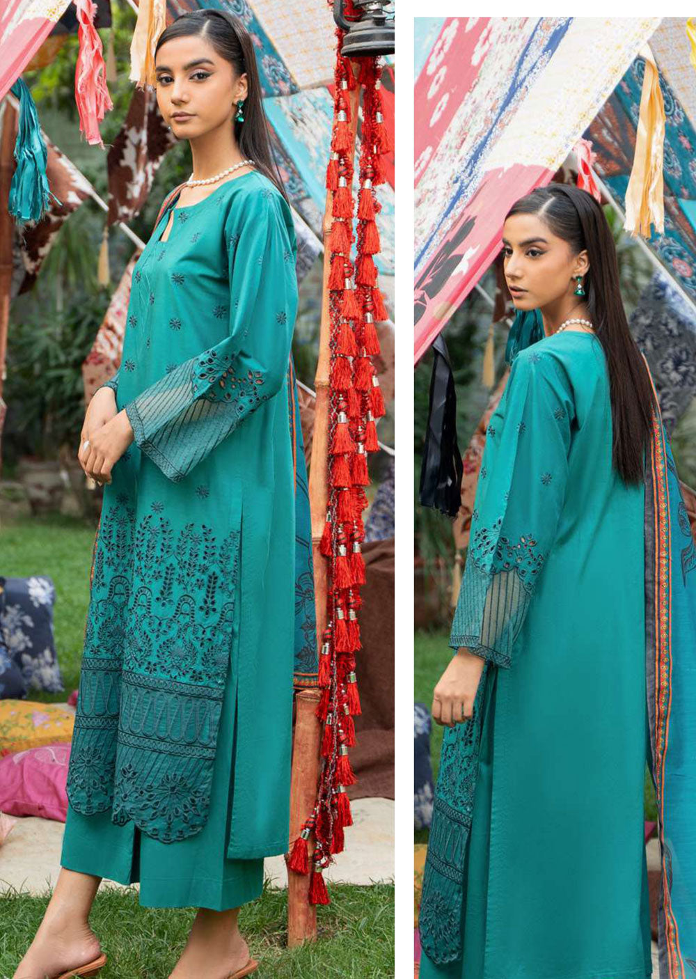 ECK-03 - Emerald Grace - Readymade - Eleganza Chikankari Collection by Raniya.H - Memsaab Online