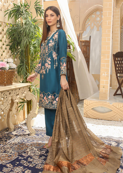 KLD203 Rosewood - Readymade Teal Viscose Suit - Memsaab Online