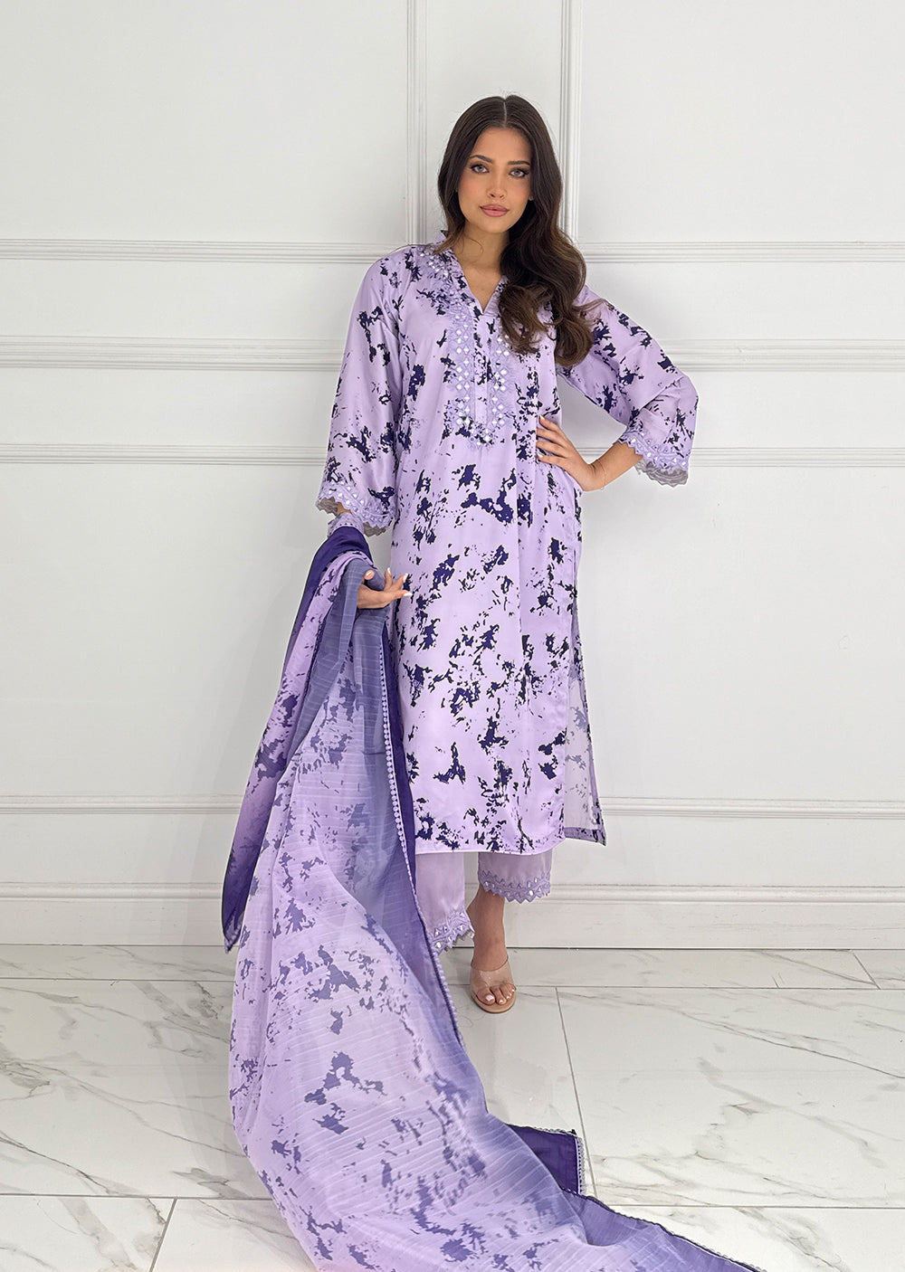 SMR3102 Yumna - Lilac Readymade Silk Suit - Memsaab Online