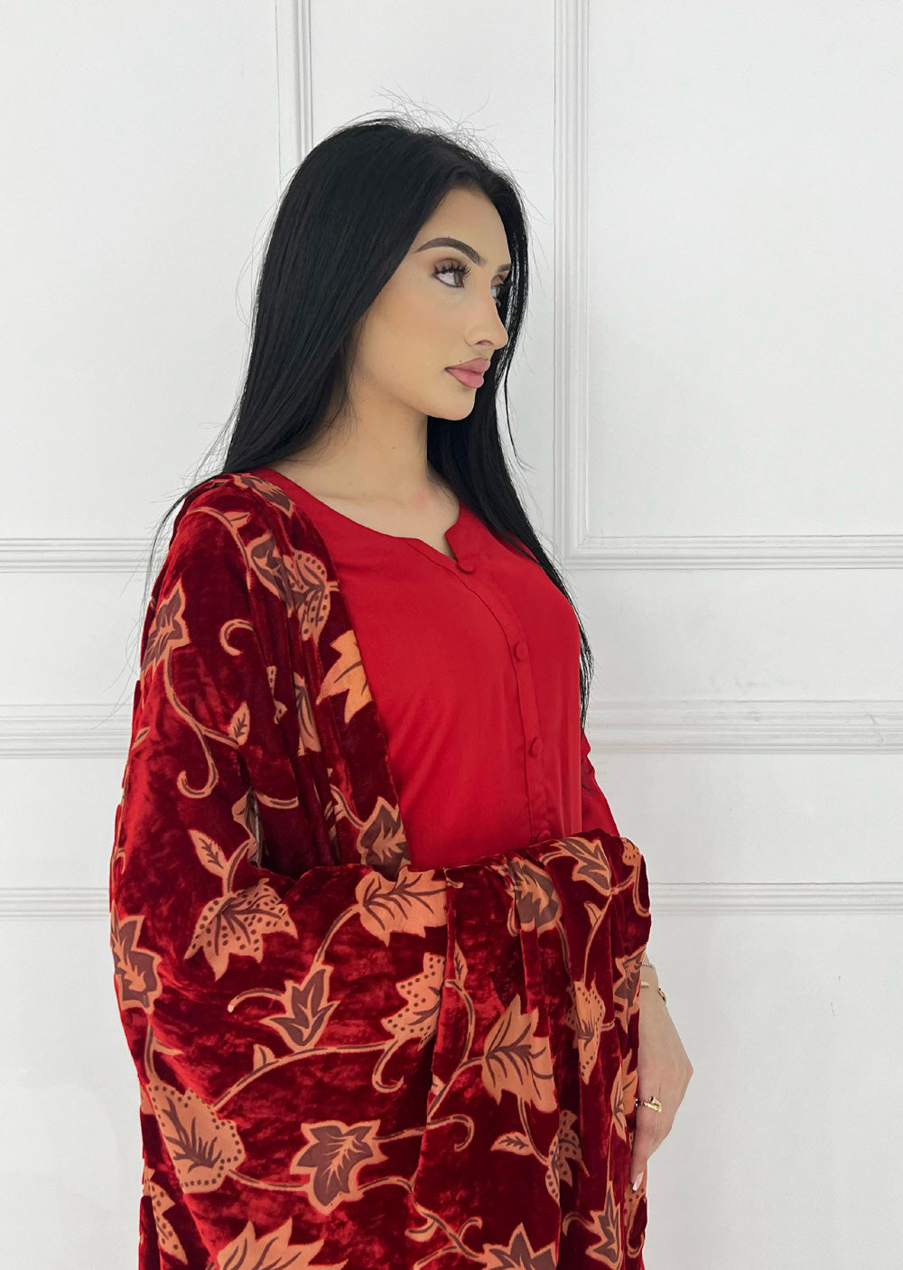 ASBC-01 - Red - Readymade Dhanak with Palachi Shawl Suit - Memsaab Online