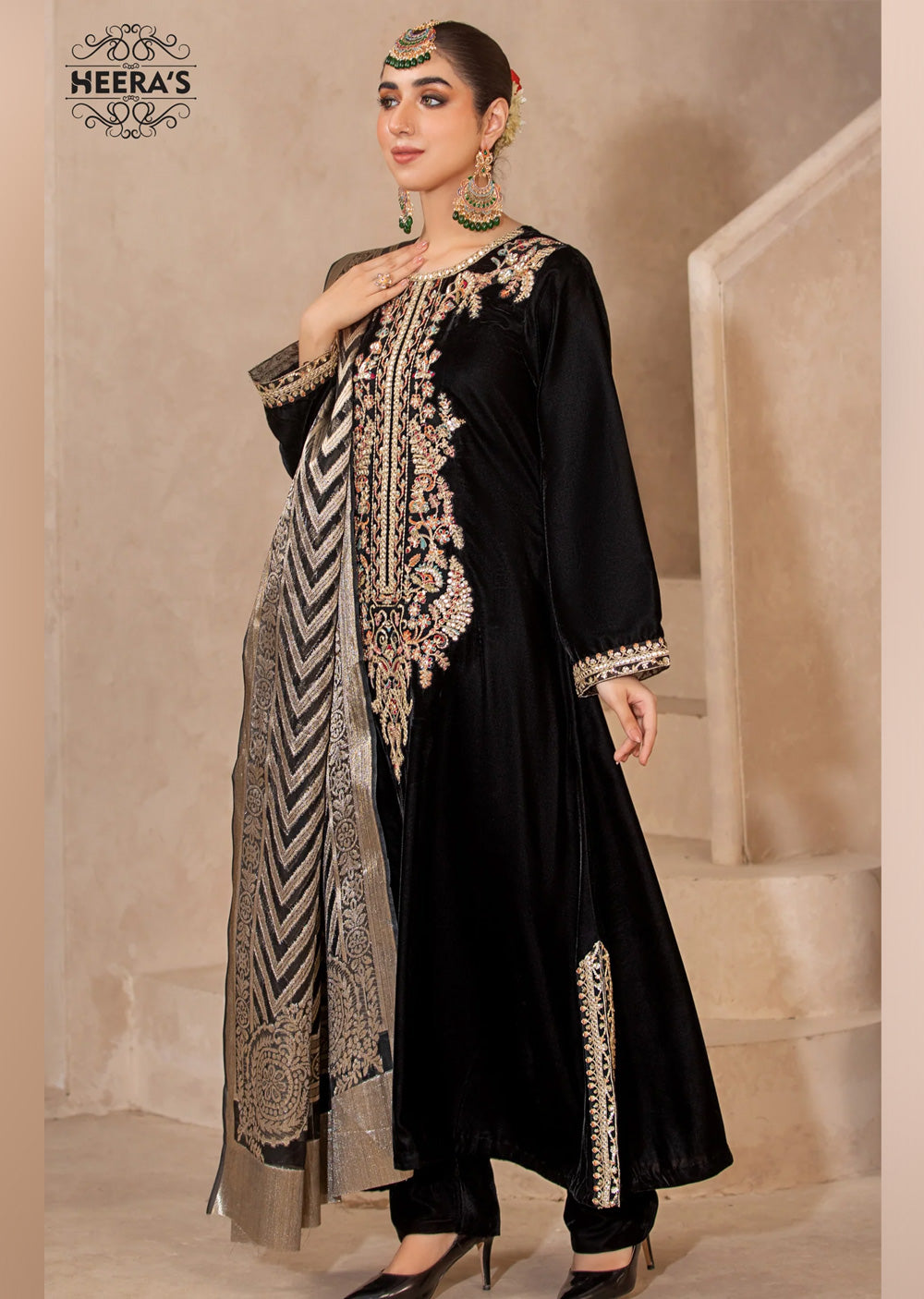 HSS-158 - Readymade Heeras Sapphire Velvet Majesty Suit - Memsaab Online