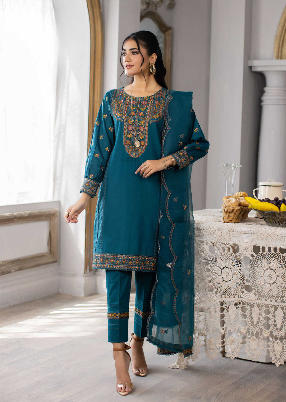 MDM-71 - Readymade - Embroidered Cotton Suit - Memsaab Online