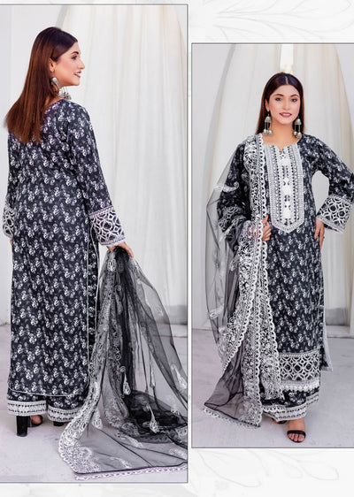 RGZ4003 Readymade Black/White Pearl Lawn Suit - Memsaab Online