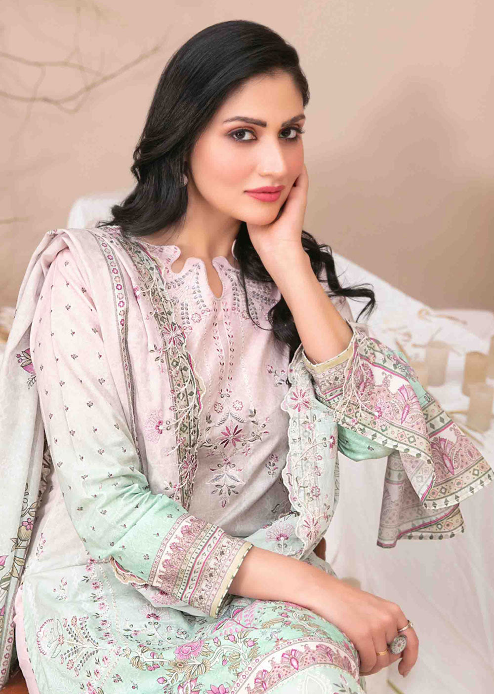 D-2603 - Unstitched - Ursiya Embroidered Lawn by Tawakkal 2024 - Memsaab Online