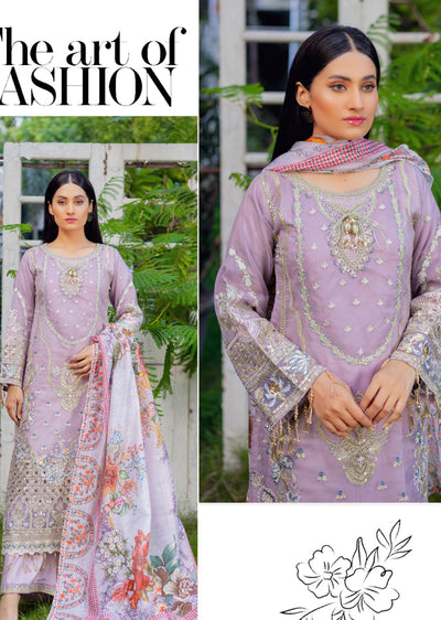 RYJ-03 - Readymade - Rangz Organza Embroidered Suit 2025 - Memsaab Online