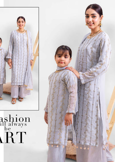 RGZ3001 Readymade Grey Mummy & Me Chiffon Suit - Memsaab Online