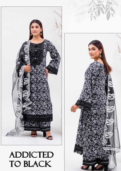 RGZ4005 Readymade Black/White Pearl Lawn Suit - Memsaab Online