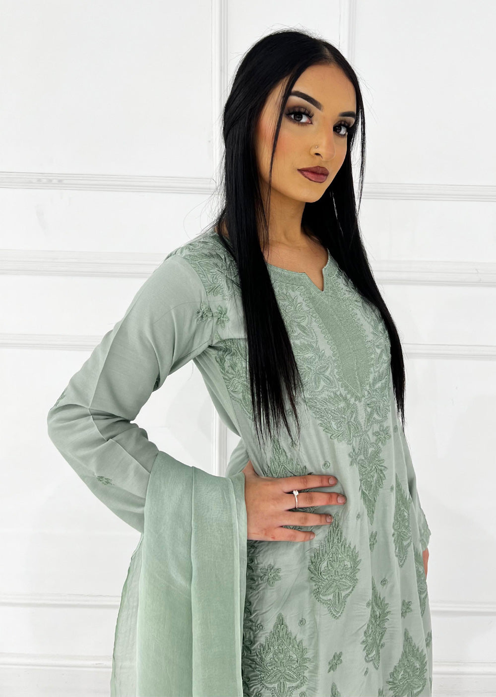 HK295 - Green - Mummy n Me Linen Outfit - Memsaab Online