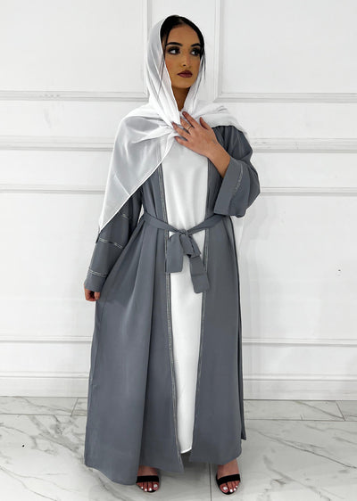 ASL-50 -Ayesha - Grey Ladies Fancy Abaya - Memsaab Online