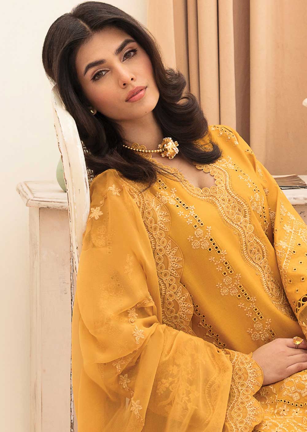 ACL-03 - Goldenrod - Unstitched - Chickenkari Lawn Collection by Afrozeh 2023 - Memsaab Online