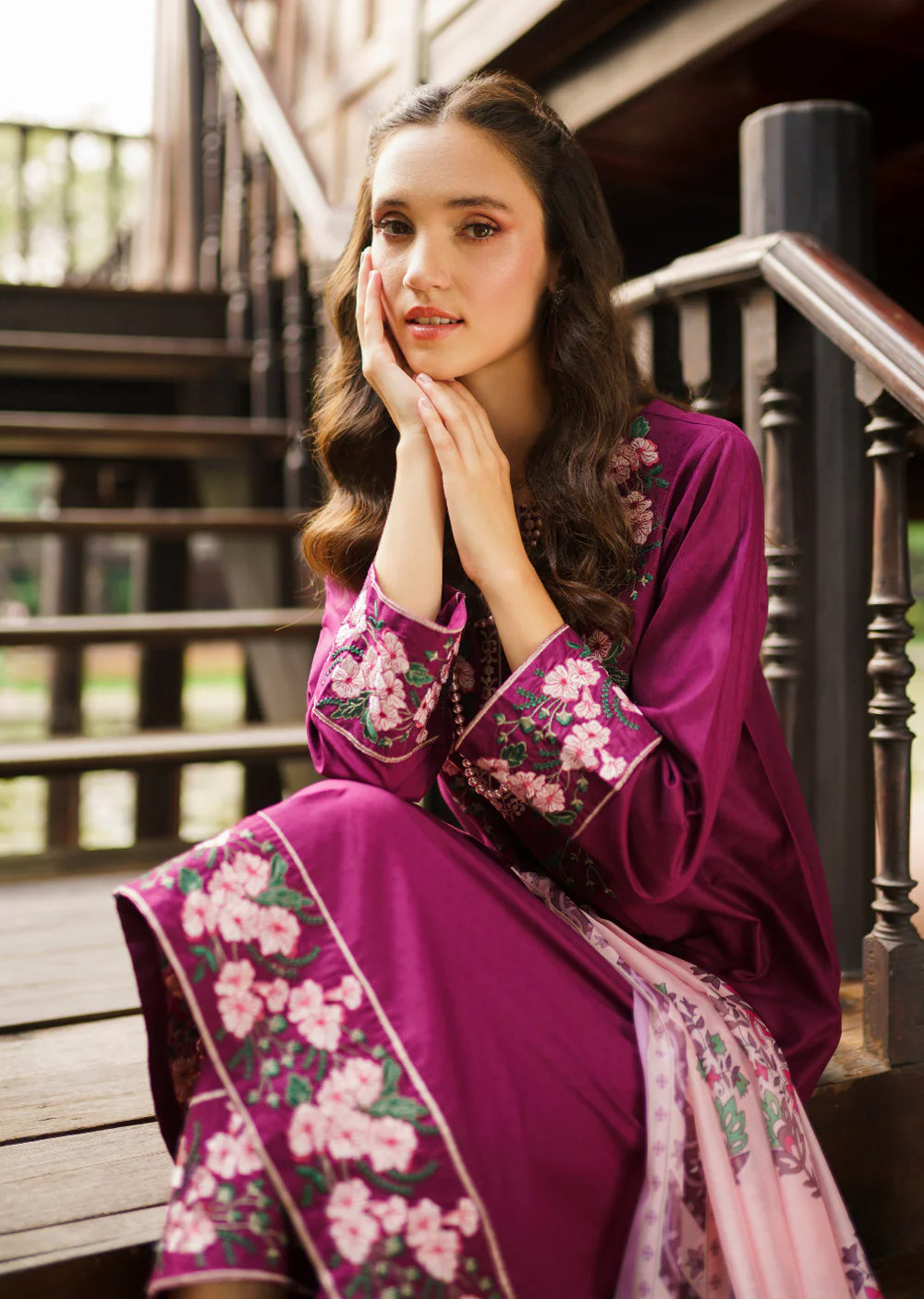 Blush Serenity- Readymade 3 Piece Cotton Suit - Memsaab Online