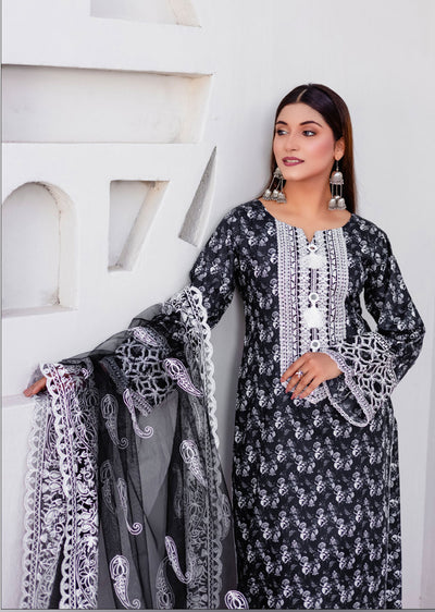 RGZ4003 Readymade Black/White Pearl Lawn Suit - Memsaab Online