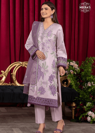 HSS-162 - Readymade - Royal Lilac Embroidered Suit by Heeras - Memsaab Online