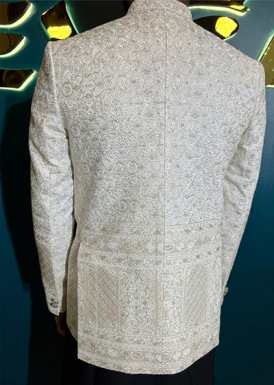 PC-703 - White Mens Embroidered Prince Coat - Memsaab Online