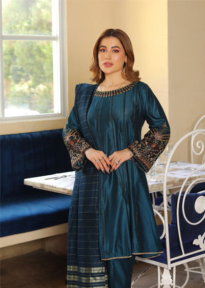 KLD306 Liyana - Teal Readymade Khadi Net Suit - Memsaab Online