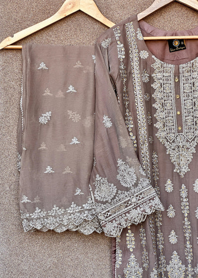 UJK-01 - Brown - Readymade - Florine Chiffon Suit 2025 - Memsaab Online