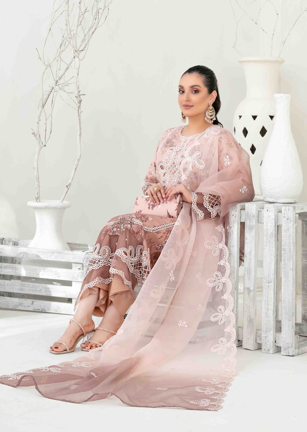 YSN-4030 - Unstitched - Yasna Embroidered Fancy Organza Suit 2025 - Memsaab Online