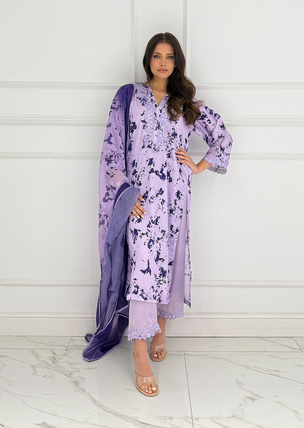 SMR3102 Yumna - Lilac Readymade Silk Suit - Memsaab Online