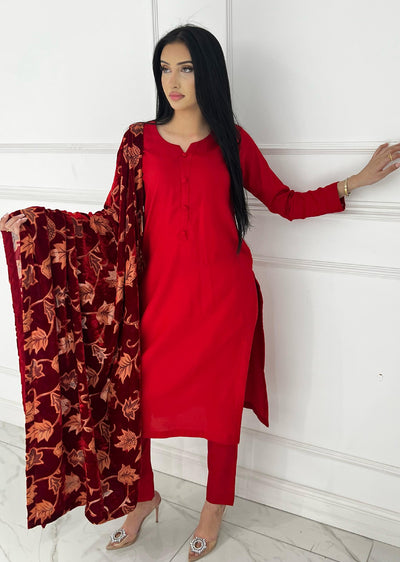 ASBC-01 - Red - Readymade Dhanak with Palachi Shawl Suit - Memsaab Online