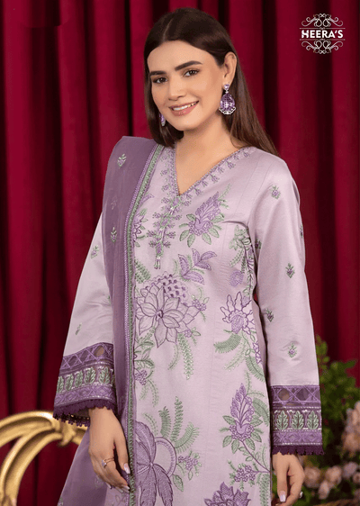 HSS-162 - Readymade - Royal Lilac Embroidered Suit by Heeras - Memsaab Online