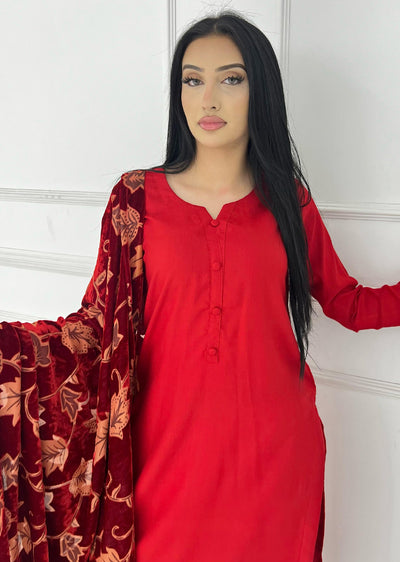 ASBC-01 - Red - Readymade Dhanak with Palachi Shawl Suit - Memsaab Online