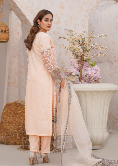 ANI101 Peach readymade Chickenkari Suit - Memsaab Online