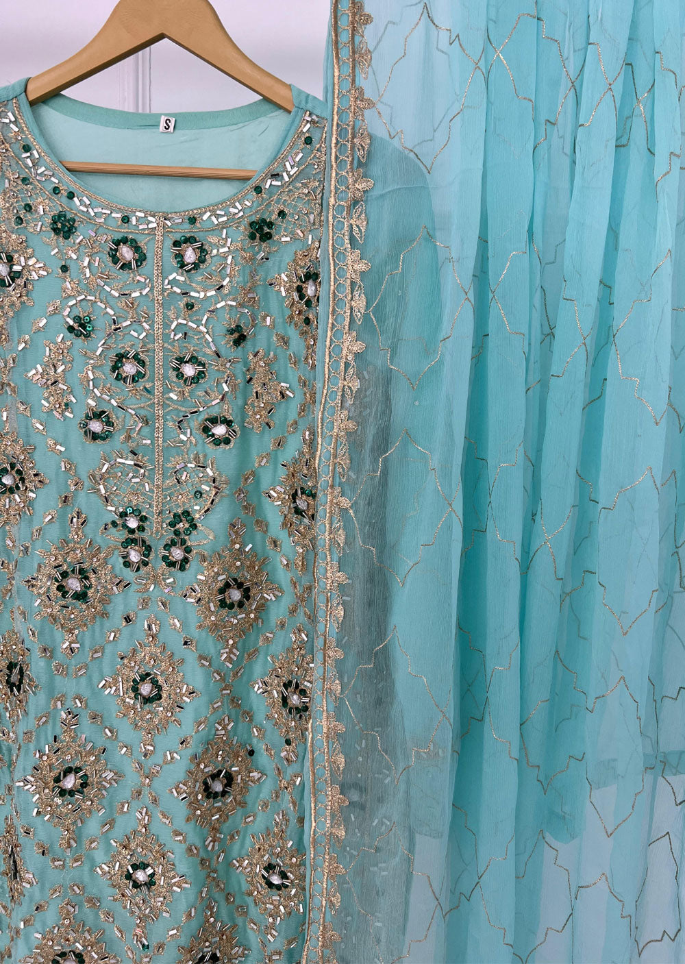 SLM612 Kiswa - Readymade Turquoise/Green Chiffon Outfit - Memsaab Online