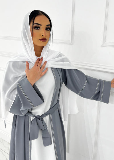 ASL-50 -Ayesha - Grey Ladies Fancy Abaya - Memsaab Online