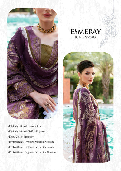 GLL-24V-03 - ESMERAY - Unstitched - The Summer Glow Lawn Collection 2024 - Memsaab Online