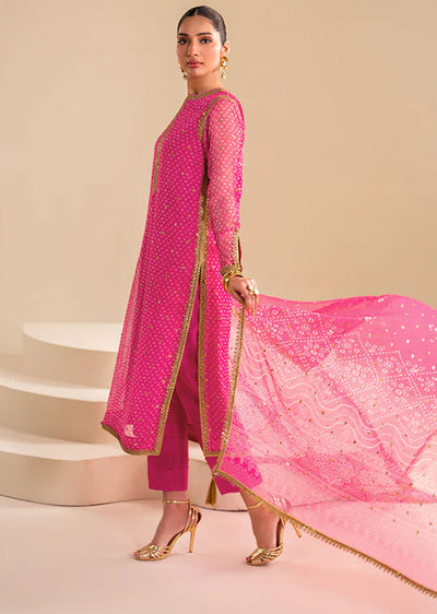 UF-626 - Hotpink - Readymade - Baroque Embroidered Chiffon Suit 2024 - Memsaab Online