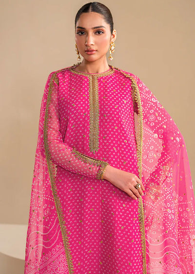 UF-626 - Hotpink - Readymade - Baroque Embroidered Chiffon Suit 2024 - Memsaab Online