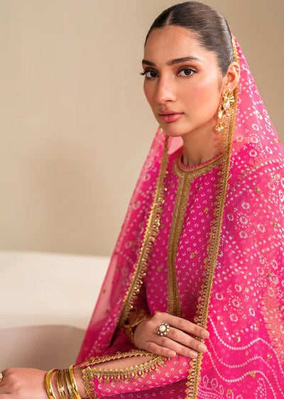 UF-626 - Hotpink - Readymade - Baroque Embroidered Chiffon Suit 2024 - Memsaab Online