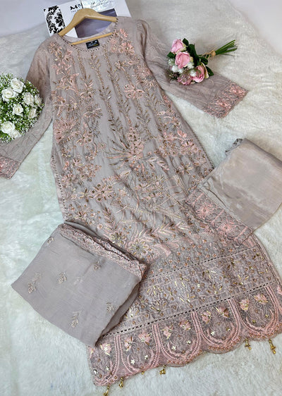 ASK602 Gold Readymade Chiffon Suit - Memsaab Online