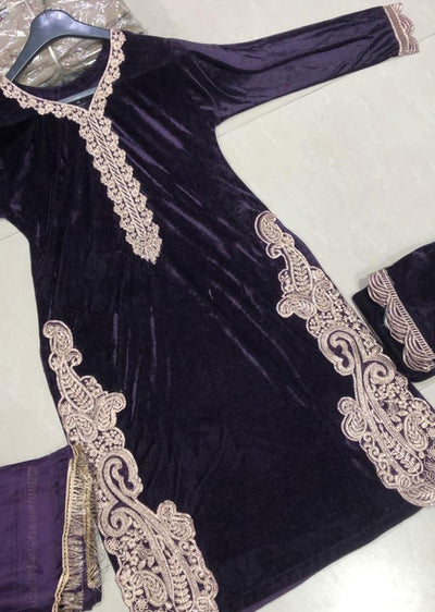 BP1203 Purple Readymade Velvet Suit - Memsaab Online