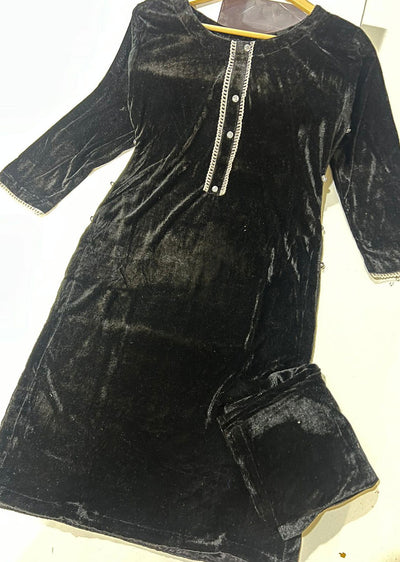 ASK402 Black Readymade 2 Piece Velvet Suit - Memsaab Online