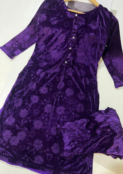 ASK403 Purple Readymade 2 Piece Velvet Suit - Memsaab Online