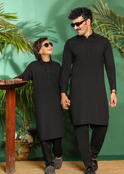 ZN2996 Black Readymade Father & Son Salwar Kameez - Memsaab Online