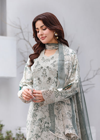 MDNA-19 - Grey Embroidered Lawn Outfit - Memsaab Online