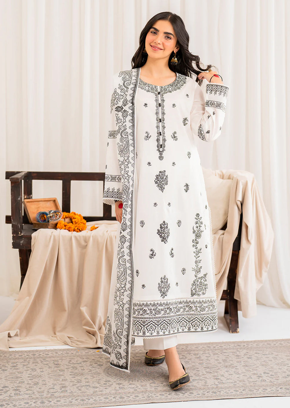 Fozia - Readymade 3 Piece Cotton Suit - Memsaab Online