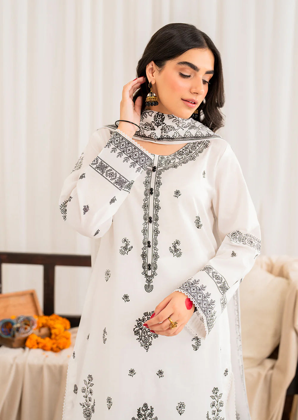 Fozia - Readymade 3 Piece Cotton Suit - Memsaab Online