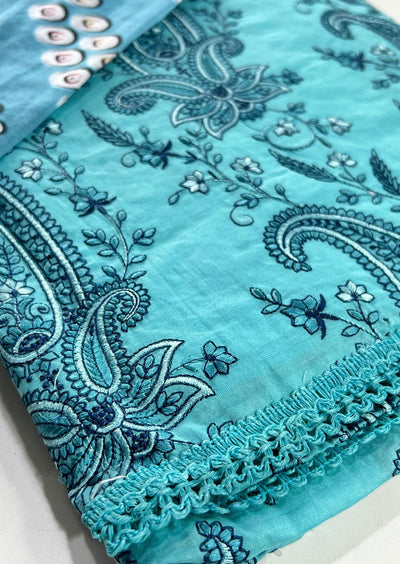 D416 Turquoise Unstitched Cotton Suit - Memsaab Online